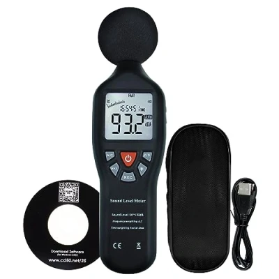 Immagine di Fonometro professionale con data hold, logger e software CD Monitor decibel ad alta precisione retroilluminazione LCD, display MAX/MIN intervallo di misurazione del rumore audio 30dB 130dB