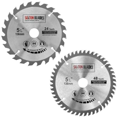 Immagine di Saxton TCT Lama per sega circolare legno, 136 mm x 20 (anello da 16 mm), 24 e 48 denti, compatibile con Bosch Makita ecc., confezione 2