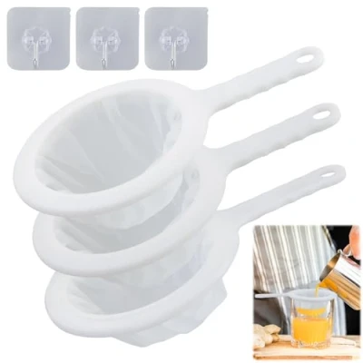 Immagine di 3 Pezzi Filtro Per Alimenti,filtri A Rete in Nylon,filtro Rete,Filtro Setaccio,Setaccio Riutilizzabile,per Filtrare Oli,caffè,tè,succo,vino(100/200/400 Mesh)