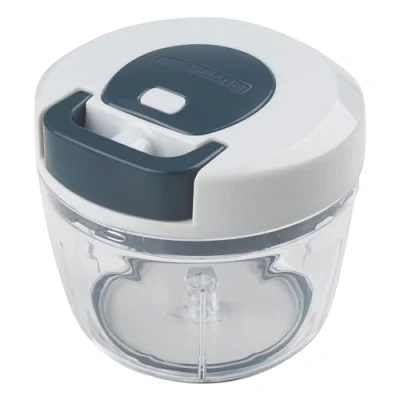 Immagine di Fackelmann Tritatutto Multifunzione, Linea Easy Prepare, Ideale per tritare cipolle, Noci, Erbe aromatiche, e Altro ø14,5x13cm, Colore:Blu Scuro Bianco