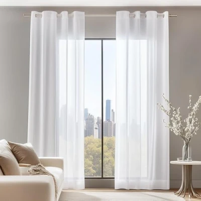 Immagine di Deconovo Tende Voile Cameretta Bambini Trasparenti 2 Pannelli 140x175 CM, per Interni con Anelli Camera da Letto Moderne Bianco