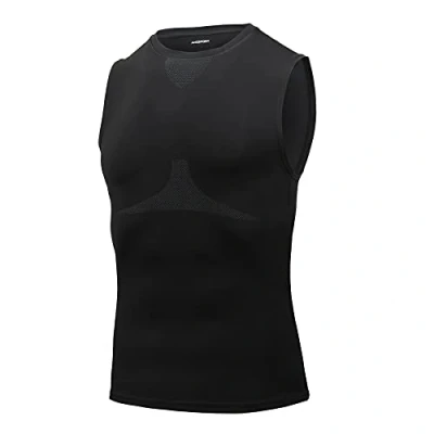 Immagine di AMZSPORT Canotta Compressione Uomo, Maglia Senza Maniche Aasciugatura Rapida per Bodybuilding Palestra Running, Nero, L