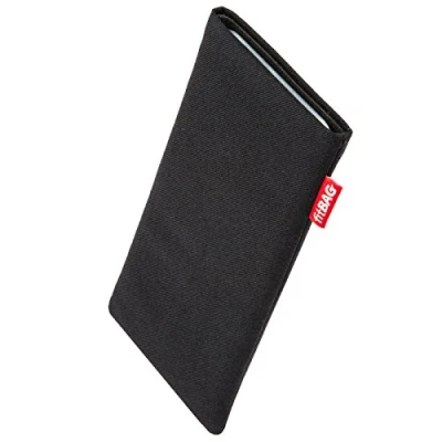 Immagine di fitBAG Rave Nero per Apple iPhone 16 Pro Max 6.9&quot; Custodia cellulare in tessuto con imbottitura microfibra Accessorio funzione di pulizia Made Germany