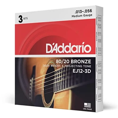 Immagine di D&#039;Addario Corde chitarra Acustica per EJ12 3D in bronzo 80/12 acustica, scalatura media, 13 56 Rockem Music, 3 mute