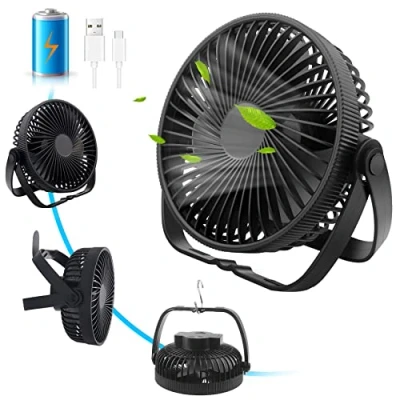 Immagine di Ventilatore da Tavolo Silenzioso Potente a Batteria Ricaricabile 3 in 1, USB Velocità 360 Regolabile, Mini Portatile Piccolo Scrivania Casa Ufficio Campeggio