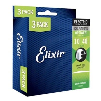 Immagine di Elixir Strings corde per chitarra elettrica Nickel Plated Steel con rivestimento OPTIWEB Confezione da 3, Light 10 46