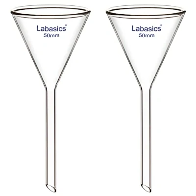 Immagine di Labasics 2 Pezzi Imbuto in Vetro Borosilicato Glass Funnel, Imbuti da Laboratorio, Gambo Corto Diametro 50 mm, Lughezza Stelo mm