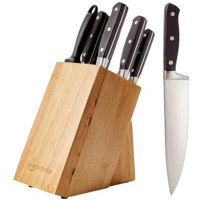 Immagine di Amazon Basics Set Premium di coltelli con Ceppo, 9 unità, Nero