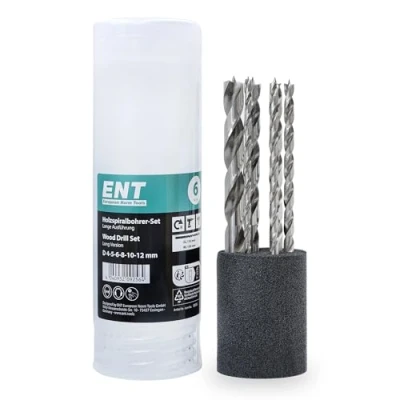 Immagine di ENT 09256 Set di 6 punte per legno Ø 4, 5, 6, 8, 10 e 12 mm, lungo 150 NL 100 rettificate in Acciaio a taglio rapido, duro tenero, adatte trapani batteria