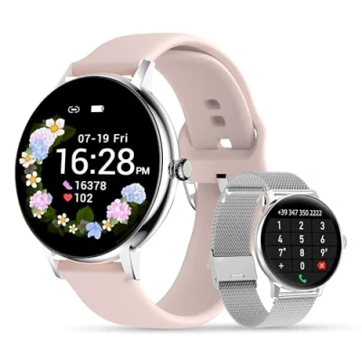 Immagine di LUNIQUESHOP LSCALL Smartwatch donna Chiamata e Risposta, notifiche, messaggi, contapassi, assistente vocale, Orlogio con 2 cinturini, Cardiofrequenzimetro, SpO2,Fitness Sonno per Android iOS grigio