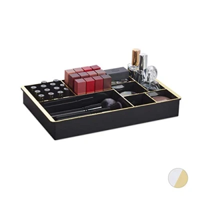 Immagine di Relaxdays Divisore, Separatore, Contenitore per Trucchi, Organizer con 8 Cassetti, 5 x 35 22 cm, Nero/Oro, 1 pz
