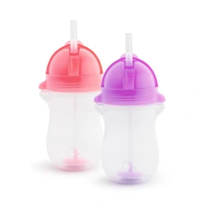 Immagine di Munchkin Click Lock Set di Tazze Antigoccia con Cannuccia e Tappo a Scatto, Contrappesata per Neonati Bambini Lavabili in Lavastoviglie, senza BPA Pacco da 2 x 296 ml, Rosa/Porpora