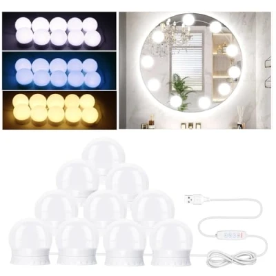 Immagine di NVIYAM 10 luci per Specchio da trucco, Hollywood specchio, USB make up, led 3 Modalità Colore, Cosmetico,Lampada Bagno