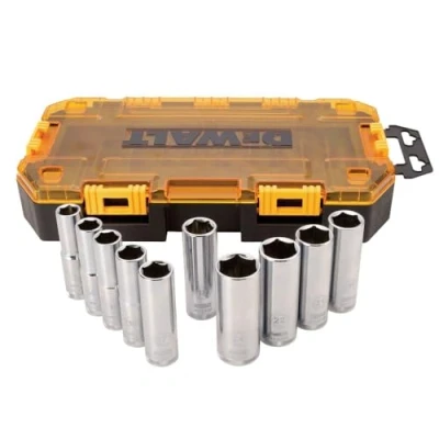 Immagine di DEWALT DWMT73815 Set di chiavi a bussola profonde con attacco metrico (10 pezzi), 1/2&quot;