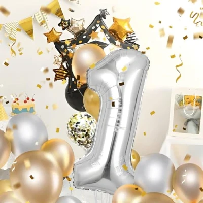 Immagine di Palloncini Compleanno 1 Anni Argento 101 CM Palloncino Numero Decorazioni Vola con l’Elio