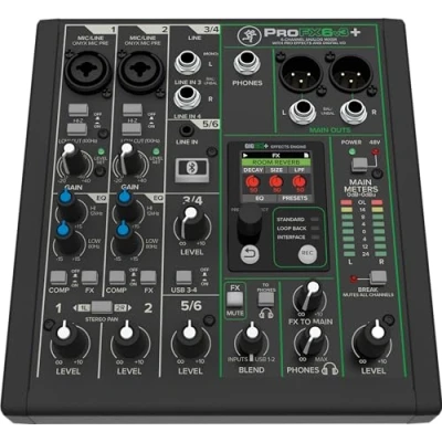 Immagine di MACKIE Profx6V3+ Mixer Analogico a 6 Canali per la Registrazione in Studio e lo Streaming Live, con FX Potenziati, Modalità di USB Bluetooth