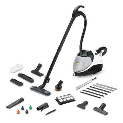 Immagine di Kärcher Pulitore a Vapore con Aspirazione SV 7, Pressione: 4 bar, Regolazione e Portata, Filtro Multi Stage, Doppio Serbatoio, Kit Pavimento, Bocchette Poltrone Fessure, Spazzola Mobili