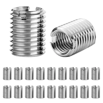 Immagine di 20 Pezzi Inserti Filettati M8 a M6 15 mm Dadi di Riduzione Acciaio Inox Autofilettanti Metrica Conversione Filo Strumento per La Riparazione Filettature