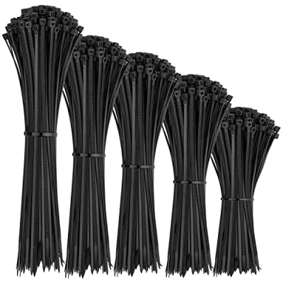 Immagine di Set di 1000 fascette stringicavo nero, in nylon e plastica, resistenti ai raggi UV, al calore, per la gestione dei cavi, uso domestico industriale
