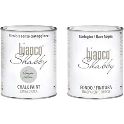 Immagine di CHALK PAINT Grigio Polvere &amp; Finitura Pittura Shabby Chic EXTRA OPACA (1 litro) + Trasparente Opaco
