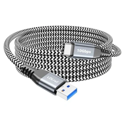 Immagine di LDLrui cavo USB C lungo 10 Gbps trasferimento dati 3 m, nylon intrecciato QC 3.0 tipo ricarica rapida a caricabatterie per Samsung Galaxy S20/S10, Note 20, fotocamera, interruttore