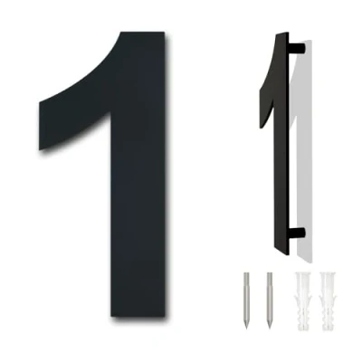 Immagine di Numero civico esterno moderno acciaio inossidabile,altezza 125 mm, placcato nero (Numero 1 Uno)
