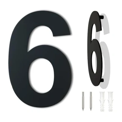 Immagine di Numero civico esterno moderno acciaio inossidabile,altezza 178 mm, placcato nero (Numero 6 6/9 Sei/Nove)