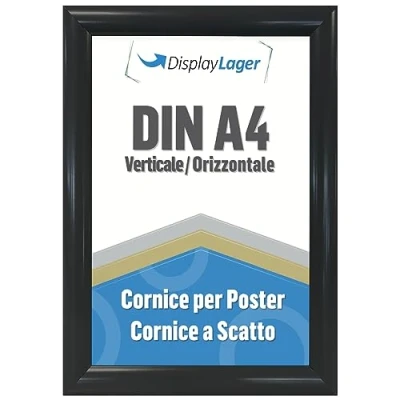 Immagine di DisplayLager Cornice a Scatto da 25 mm, Profilo in Alluminio e Disco di Protezione antiriflesso Materiale Fissaggio (A4, Nero)