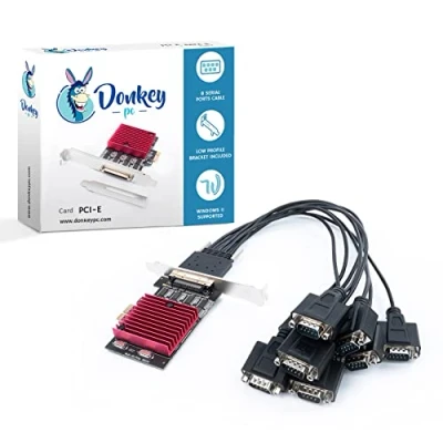 Immagine di Donkey pc Scheda PCIe a 8 porte RS232, PCI E seriali DB9, chipset Express controller (cavo esterno porte)