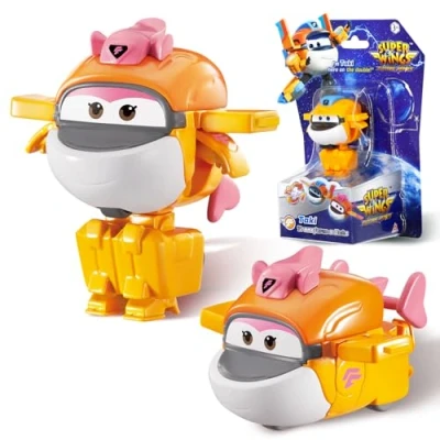 Immagine di Super Wings Transformer aeroplano Supercharged Tiki, altezza circa 5,08 cm, figura d&#039;azione 2 in 1, giocattolo e robotica per bambini bambine a partire da 3 anni