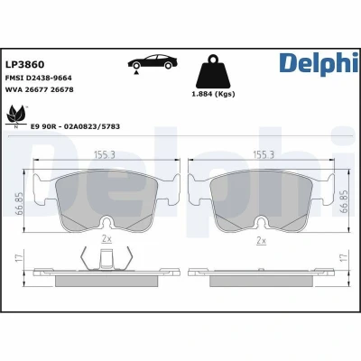 Immagine di DELPHI LP3860 Kit pastiglie freno Predisposto per contatto segnalazione usura con lamierino anticigolío senza accessori