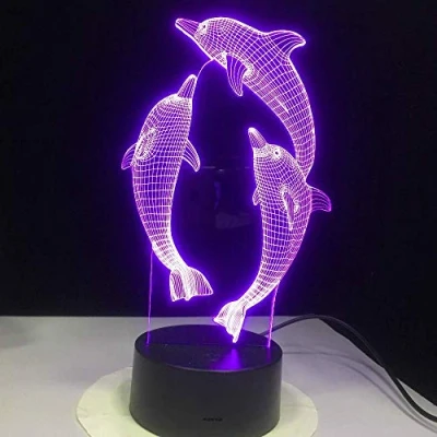 Immagine di HPBN8 Ltd Illusione Ottica 3D Delfino Luce Della Notte LED Lampada 7 Cambiamento di Colore da Tavolo USB Power Interruttore Tattile Giocattoli per Bambini Decor Natale Regalo Compleanno