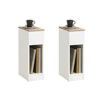 Immagine di SoBuy 2 comodini comodino con cassetto stretto Tavolino divano Bianco 20x35x60 cm FBT111 WNx2