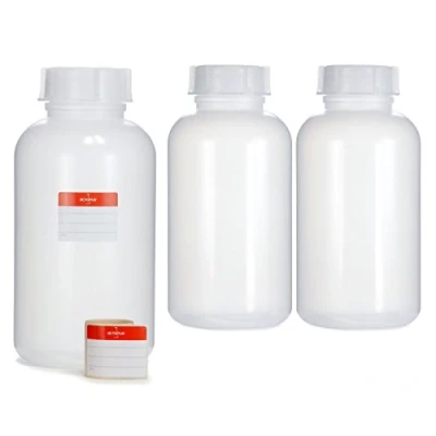 Immagine di 3X Bottiglie da 2000 ml a Collo Largo in LDPE con Tappo Vite, chimiche vuote 2 Litri, Laboratorio Coperchio Come Contenitore per Laboratorio, Cucina o Hobby