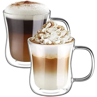 Immagine di ecooe 350ml*2 Tazza Caffè Doppio Vetro Borosilicato,Bicchieri da a Doppia Parete con Manico,Tazzine per Tè,Caffè,Latte,Cappuccino,Espresso,Succo