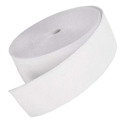 Immagine di Nastro per cinture ampio, piatto ed elastico; sartoria, cucito, creazioni fai da te, colore bianco; 50 mm x 8 m