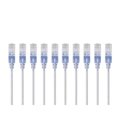 Immagine di Monoprice Cavo patch Ethernet Cat6A, antigroviglio, RJ45, 550 Mhz, 10 G, UTP, filo di rame puro, 30 AWG, confezione da 10, 0,5 m, bianco, serie SlimRun