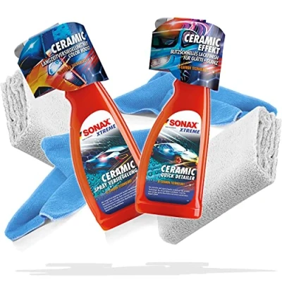 Immagine di detailmate Sonax Set di pulizia auto Xtreme Ceramic Spray sigillante 750 ml + QuickDetailer 2 panni in microfibra 320 GSM 550