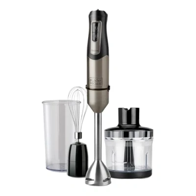 Immagine di BLACK+DECKER BXHBA1000E Frullatore a immersione, 1000W, 20 velocità + turbo, lame in acciaio inossidabile, asta rimovibile, tritaghiaccio, ergonomico, set completo di accessori