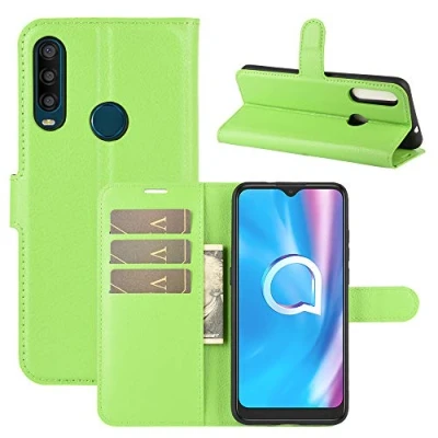 Immagine di Fertuo Cover Alcatel 1SE 2020, Custodia Portafoglio a Libro in Pelle Flip Case con Silicone Bumper, Fibbia Magnetica, Porta Carte, Kickstand, per Verde