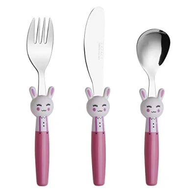 Immagine di Exzact Posate per Bambini 3 Pezzi in Acciaio Inox/Posate Bimbi 1 x forchetta, coltelli, Cucchiai Cena Conigli (Conigli 3)