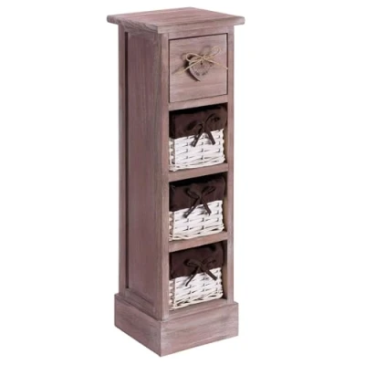 Immagine di IDIMEX Mobiletto con 1 cassetto e 3 cestelli in legno di Paulownia marrone, stile shabby chic vintage rustico, romantico
