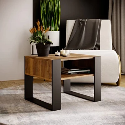 Immagine di MRBLS Tavolino da salotto, design moderno e rustico, 65 x 45 53,6 cm (larghezza altezza profondità)