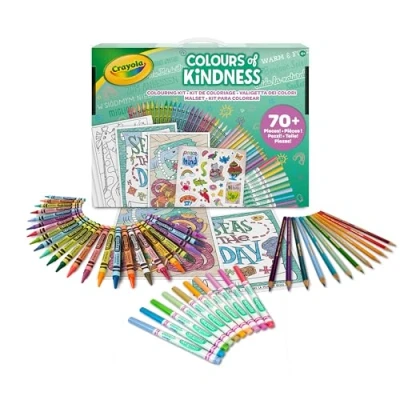 Immagine di CRAYOLA Colours of Kindess, Valigetta dei Colori, 70 pezzi +, Pennarelli, Pastelli a Cera, Matite, Fogli da Colorare, Stickers, Regalo Creativo per Bambini e Bambine, 4 anni, 04 2941