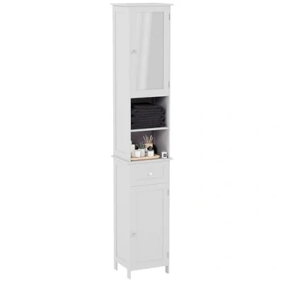 Immagine di Bath Vida Priano Armadietto da Bagno Alto con Specchio, mobiletto Pavimento, Legno ingegnerizzato, Bianco, H 190 x W 40 D 30 cm