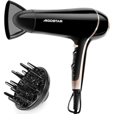 Immagine di Aigostar Asciugacapelli Professionali 2400W Phon per Capelli Ioni 2 Velocità e 3 Impostazioni Pulsante di Raffreddamento Asciuga Lora