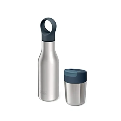 Immagine di Joseph Refill Reuse Repeat Set di 2 Tazze e Bottiglie da Viaggio, Acciaio Inossidabile, tazza Caffè Riutilizzabile Bottiglia Termica Isolante, 500 ml + 340
