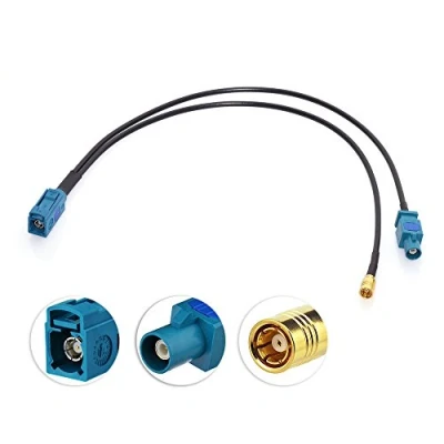 Immagine di Eightwood DAB + Antenna SMB Splitter Fakra Z Maschio a Cavo pigtail Femmina RG174 12 pollici 30cm per ricezione Radio digitale Blaupunkt Beat TechniSat