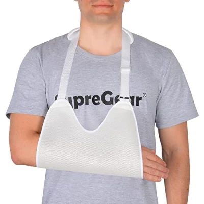 Immagine di supregear Tutore Braccio con Morbidi Cuscini per le Spalle, Immobilizzatore Spalla Imbracatura Doccia Medico Supporto e Gomito Donna Uomo, Sinistro/Destro