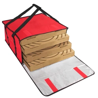 Immagine di Trail maker Sacchetti isolati per pizza consegna, 20 x 12 cm, uso personale e professionale, può contenere fino a 4 pizze fresche (rosso)